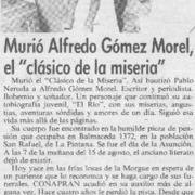 Murió Alfredo Gómez Morel, el "clásico de la miseria"
