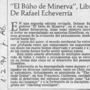 "El Búho de Minerva", libro de Rafael Echeverría