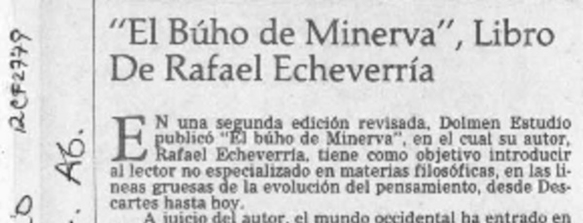 "El Búho de Minerva", libro de Rafael Echeverría