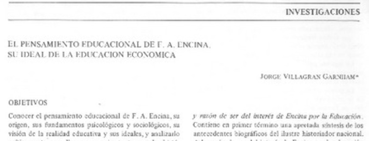 El pensamiento educacional de F. A. Encina, su ideal de la educación económica