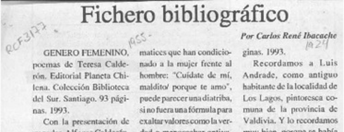 Fichero bibliográfico  [artículo] Carlos René Ibacache.