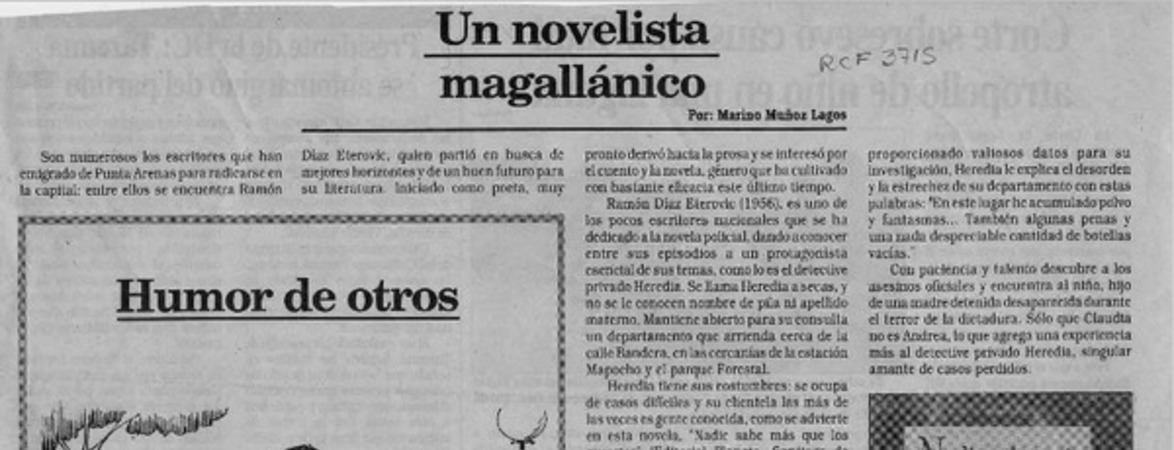 Un novelista magallánico  [artículo] Marino Muñoz Lagos.