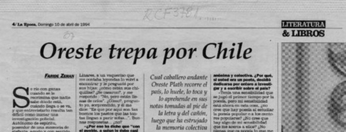 Oreste trepa por Chile  [artículo] Faride Zerán.