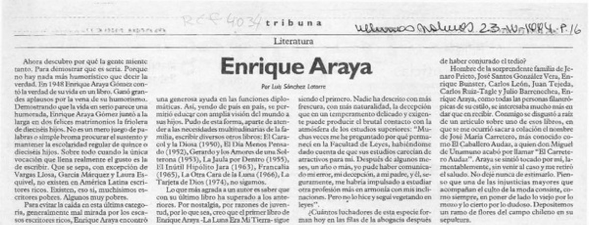 Enrique Araya  [artículo] Luis Sánchez Latorre.