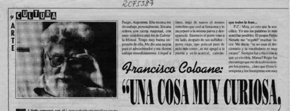 "Una cosa muy curiosa, que tengo que contarte"  [artículo] Fernando Quilodrán.