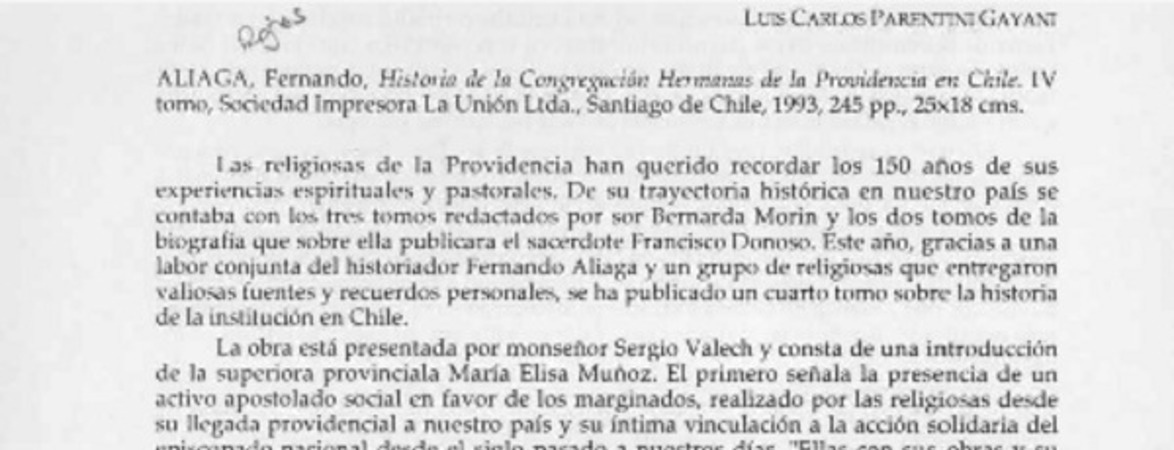 Historia de la Congregación Hermanas de la Providencia en Chile  [artículo] Marciano Barrios Valdés.