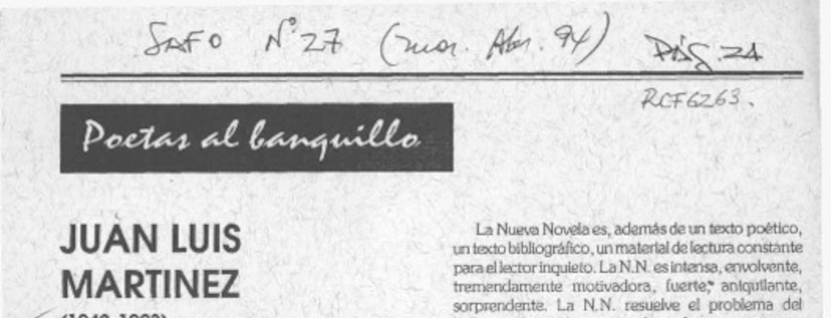 Juan Luis Martínez  [artículo] María Luz Moraga.
