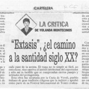 "Extasis", el camino a la santidad siglo XX?  [artículo] Yolanda Montecinos.