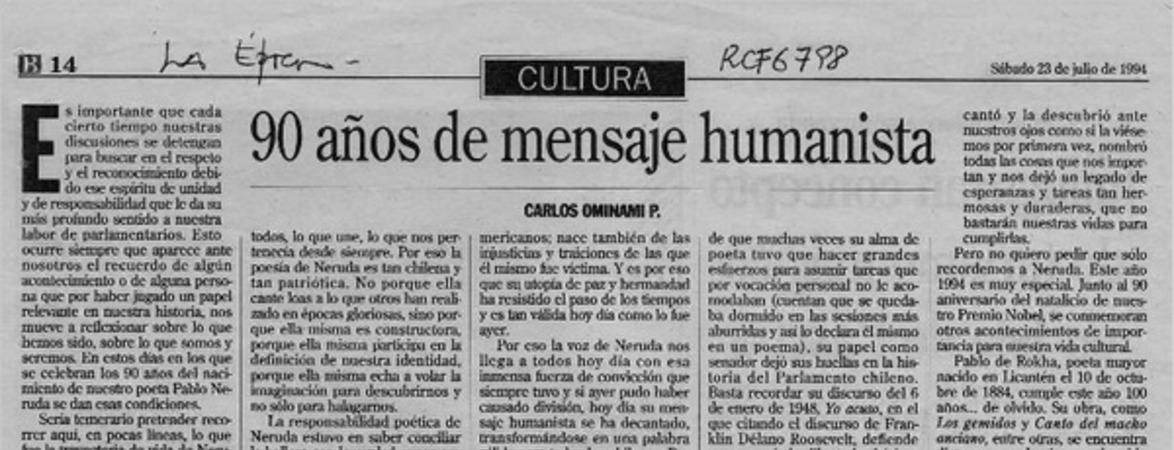 90 años de mensaje humamista  [artículo] Carlos Ominami P.