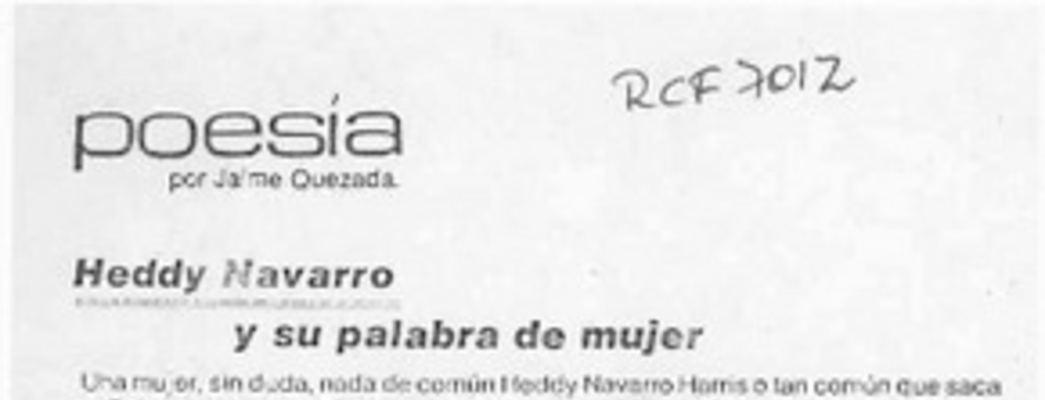 Heddy Navarro y su palabra de mujer  [artículo] Jaime Quezada.