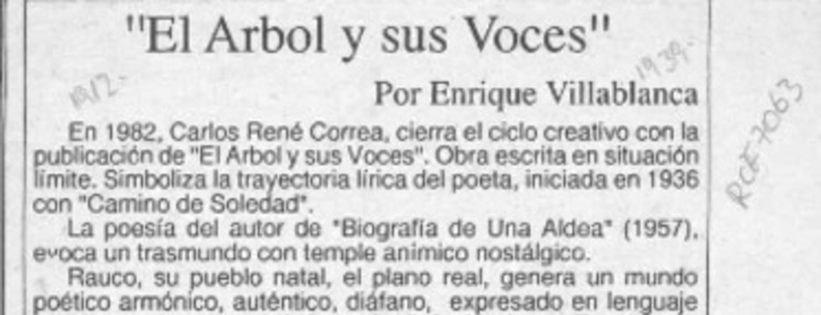 "El árbol y sus voces"  [artículo] Enrique Villablanca.