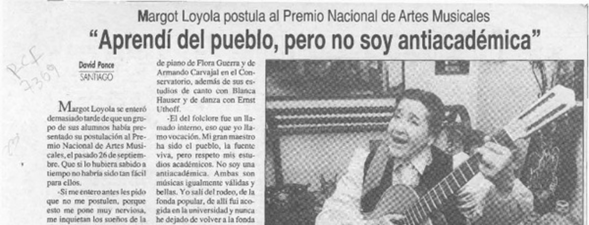 "Aprendí del pueblo, pero no soy antiacadémica"  [artículo] David Ponce.