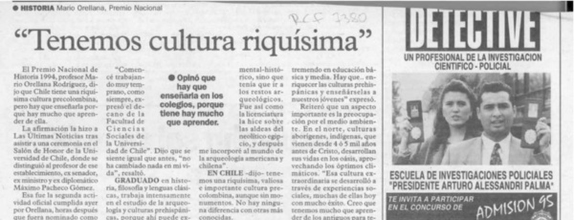 "Tenemos cultura riquísima"  [artículo].