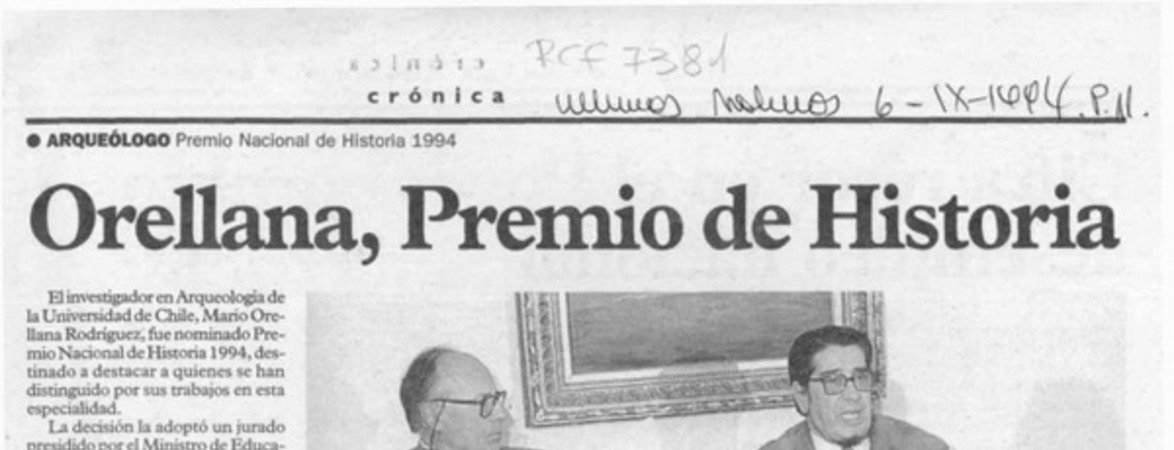 Orellana, Premio de Historia  [artículo].