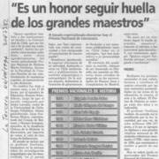"Es un honor seguir huella de los grandes maestros"  [artículo].