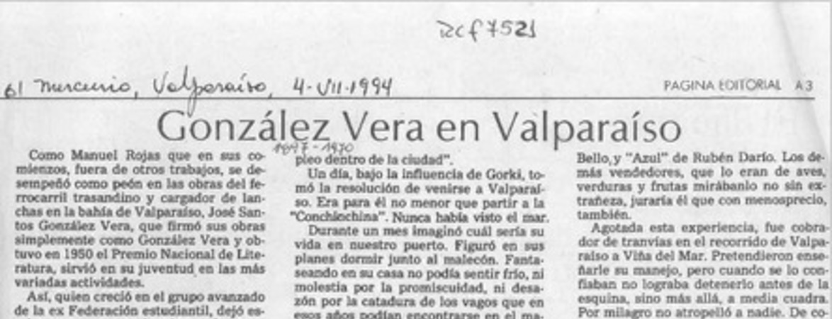 González Vera en Valparaíso