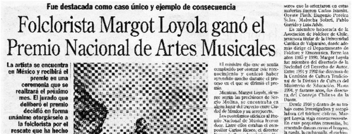 Folclorista Margot Loyola ganó el Premio Nacional de Artes Musicales