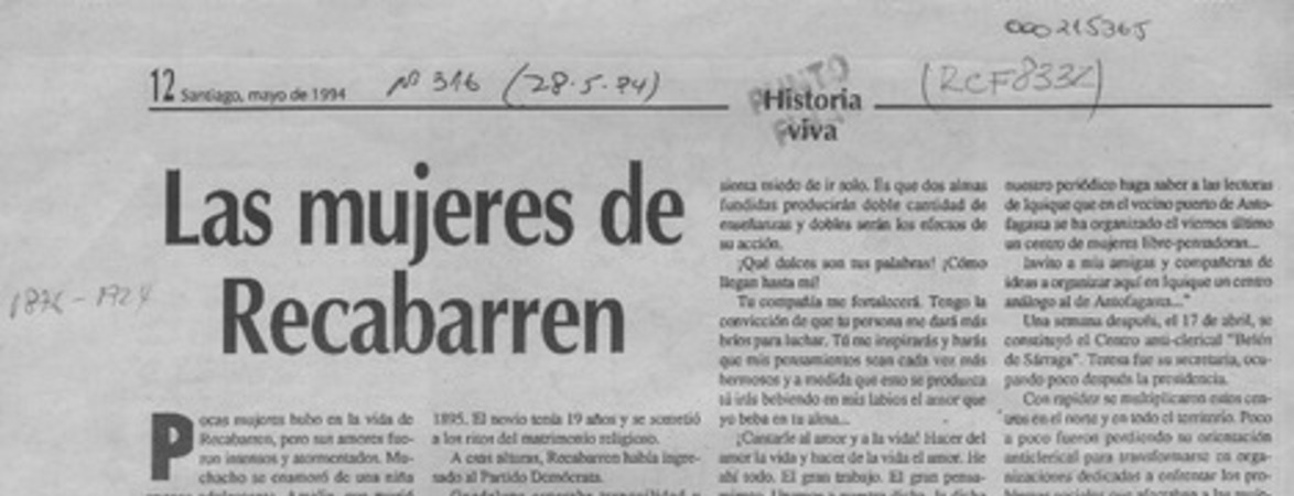 Las mujeres de Recabarren  [artículo] Iván Ljubetic.
