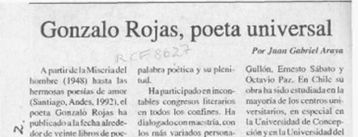 Gonzalo Rojas, poeta universal