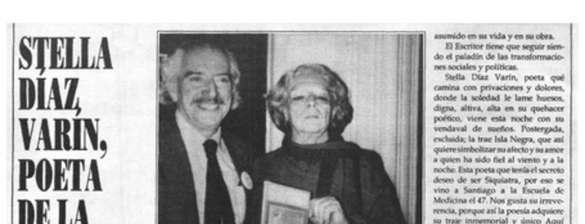 Stella Díaz Varín, poeta de la vida comprometida con la poesía
