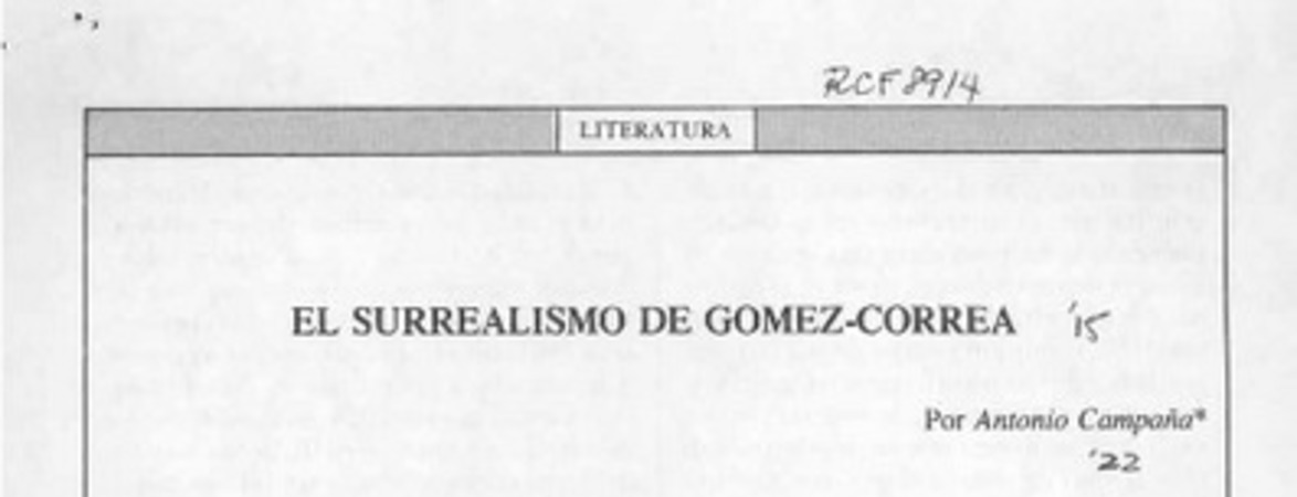 El surrealismo de Gómez-Correa  [artículo] Antonio Campaña.