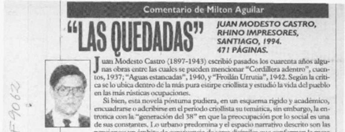 Las quedadas  [artículo] Milton Aguilar.