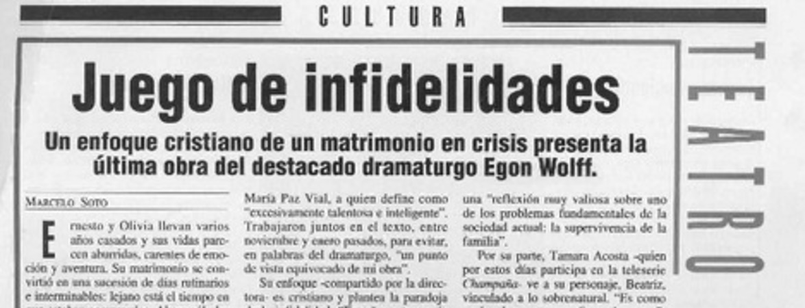 Juego de infidelidades  [artículo] Marcelo Soto.