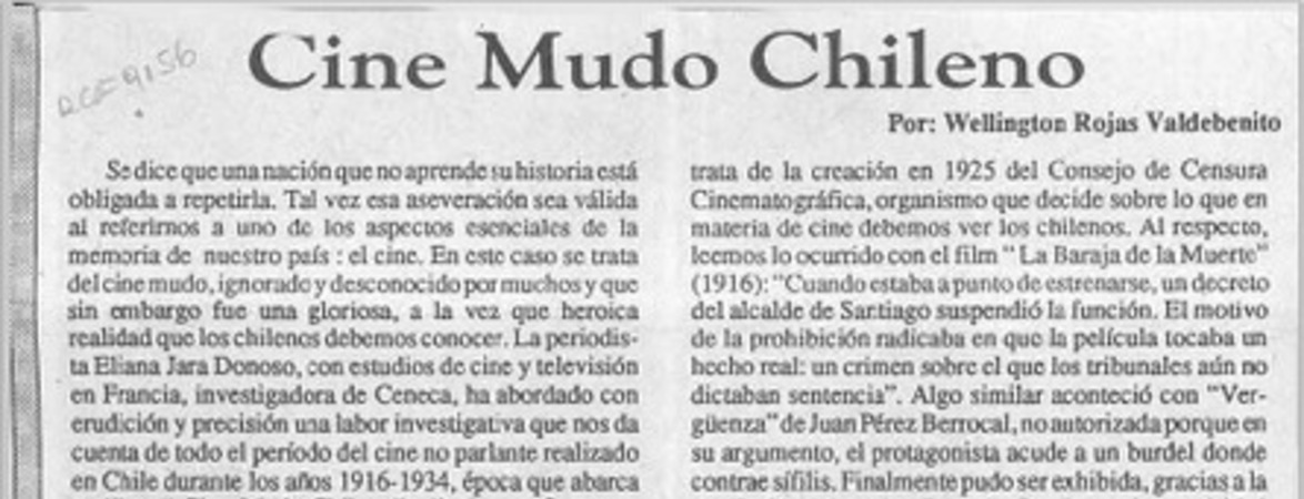 Cine mudo chileno  [artículo] Wellington Rojas Valdebenito.