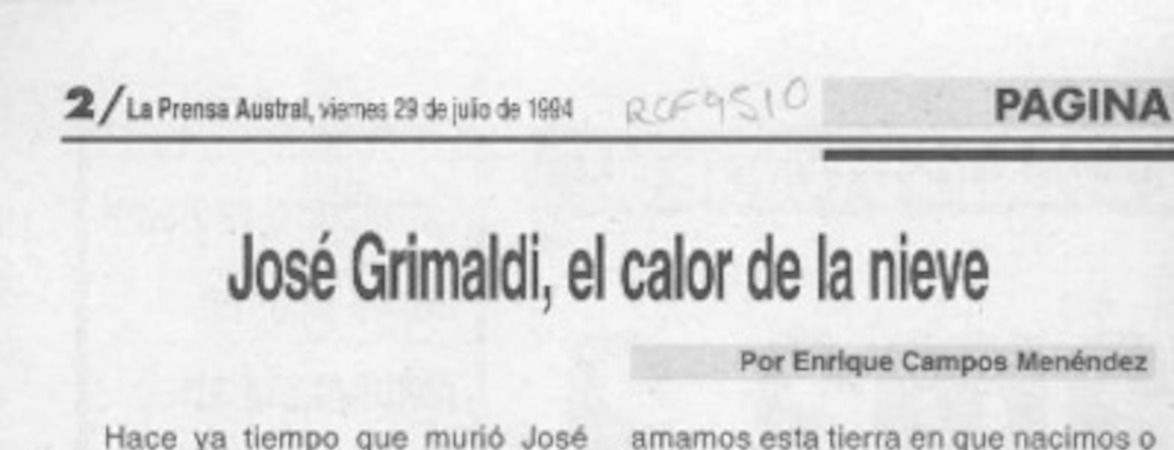 José Grimaldi, el calor de la nieve  [artículo] Enrique Campos Menéndez.