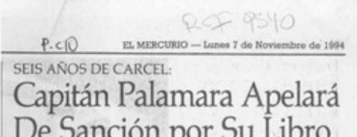 Capitán Palamara apelará de sanción por su libro  [artículo].
