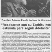 "Recabarren con su espíritu nos estimula para seguir adelante"  [artículo] Francisco Coloane.