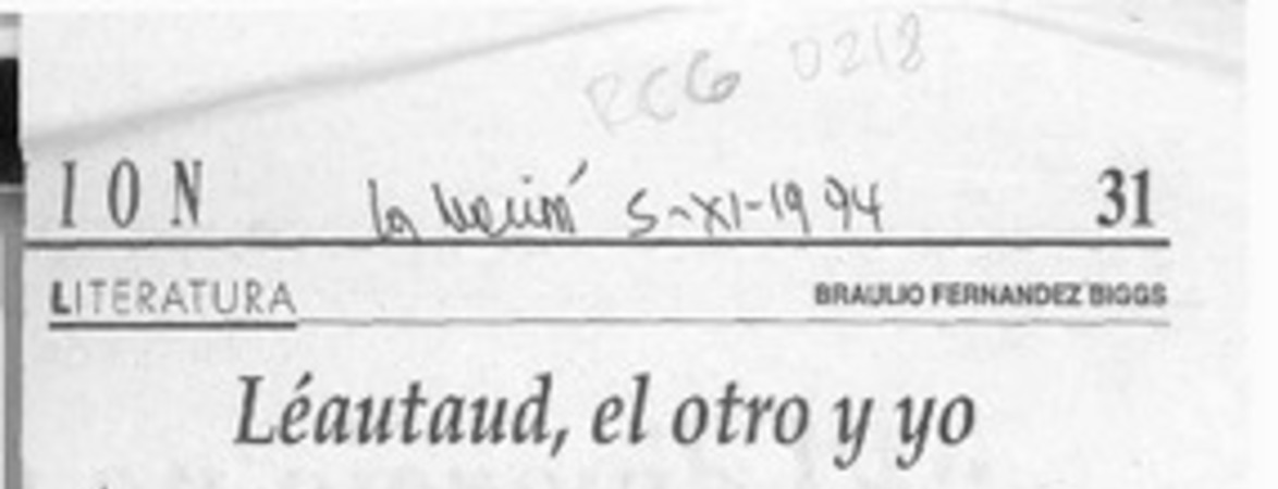 Léautaud, y otro y yo  [artículo] Braulio Fernandez Biggs.