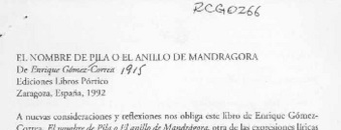 El nombre de pila o el anillo de mandrágora  [artículo] Antonio Campaña.