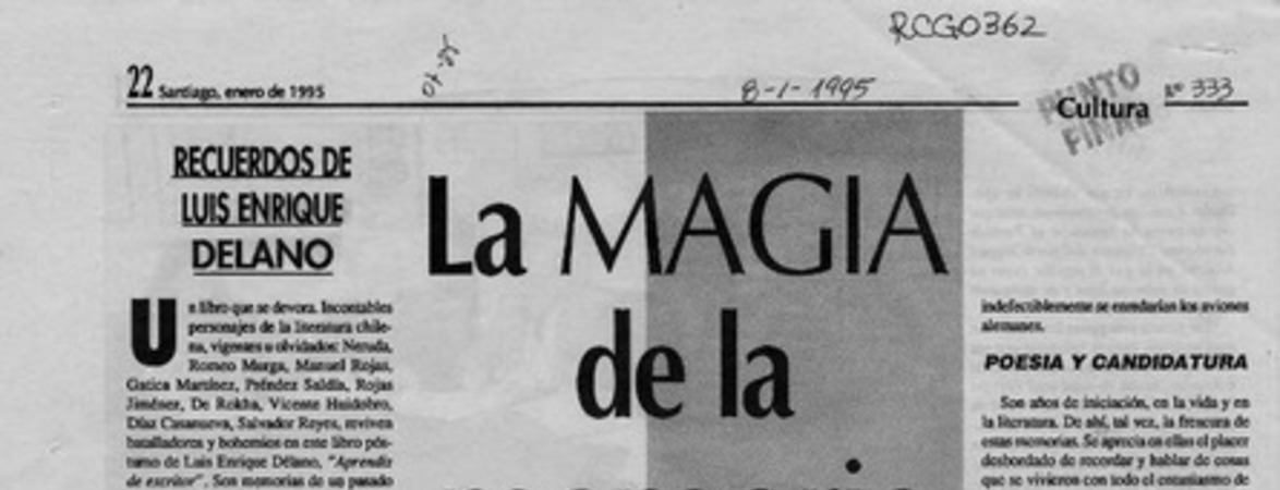 La magia de la memoria  [artículo] Sergio Villegas.