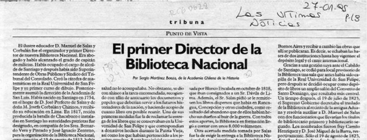 El primer Director de la Biblioteca Nacional  [artículo] Sergio Martínez Baeza.