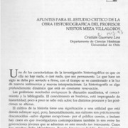 Apuntes para el estudio crítico de la obra historiográfica del profesor Néstor Meza Villalobos  [artículo] Cristián Guerrero Lira.