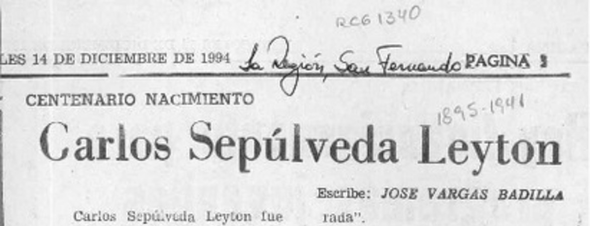 Carlos Sepúlveda Leyton  [artículo] José Vargas Badilla.