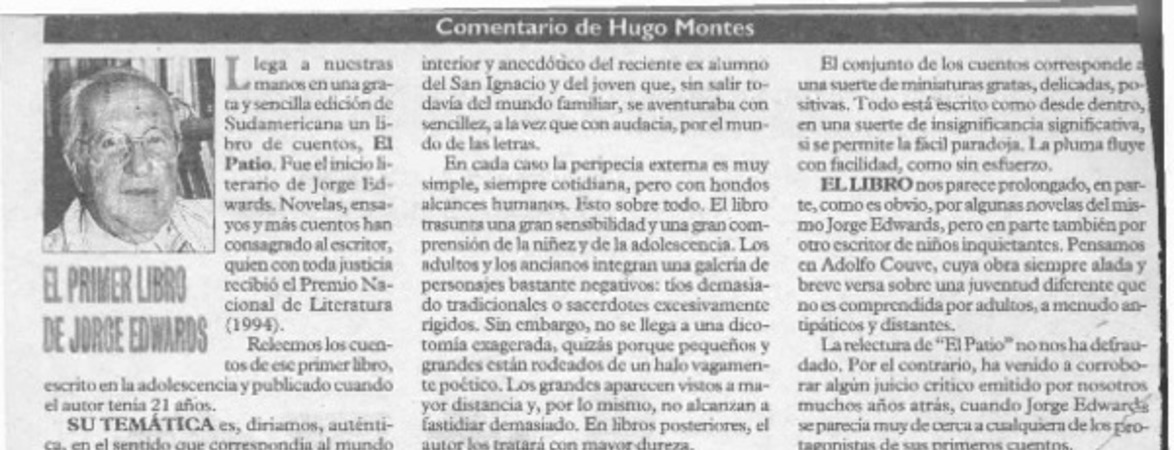 El primer libro de Jorge Edwards  [artículo] Hugo Montes.