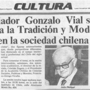 El Historiador Gonzalo Vial se referirá mañana a la tradición y modernidad en la sociedad chilena  [artículo].