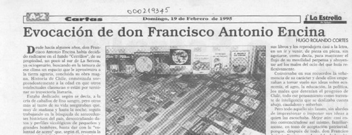 Evocación de don Francisco Antonio Encina  [artículo] Hugo Rolando Cortés.