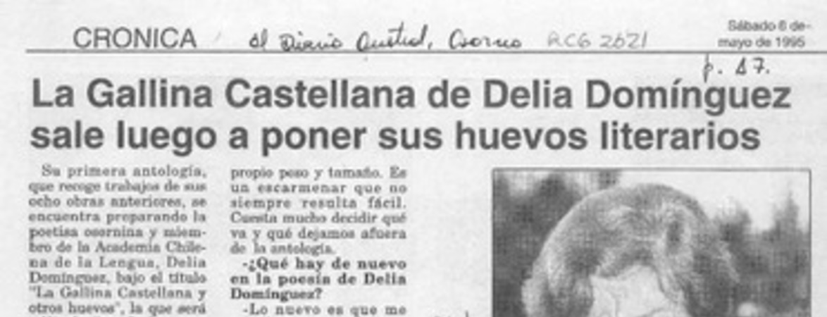 La gallina castellana de Delia Domínguez sale luego a poner sus huevos literarios  [artículo].