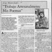 "Trabajo artesanalmente mis poemas"  [artículo] Soledad Valenzuela.