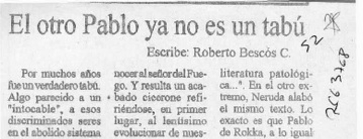 El otro Pablo ya no es un tabú  [artículo] Roberto Bescós C.