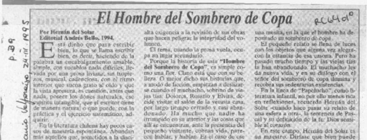 El hombre del sombrero de copa  [artículo] H. R. Cortés.