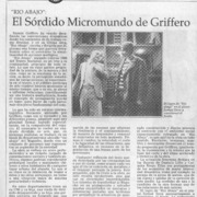"Río abajo", el sórdido micromundo de Griffero  [artículo] Carola Oyarzún L.