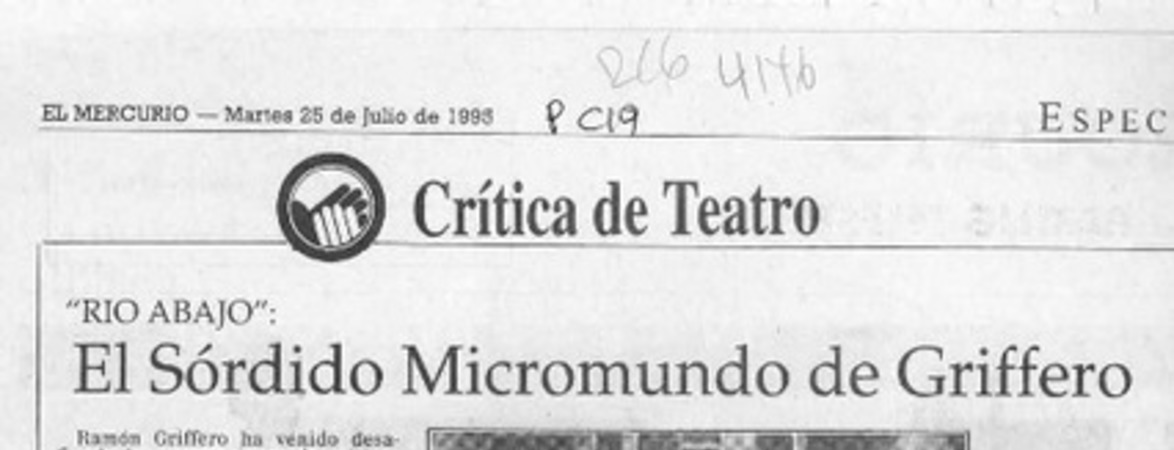 "Río abajo", el sórdido micromundo de Griffero  [artículo] Carola Oyarzún L.