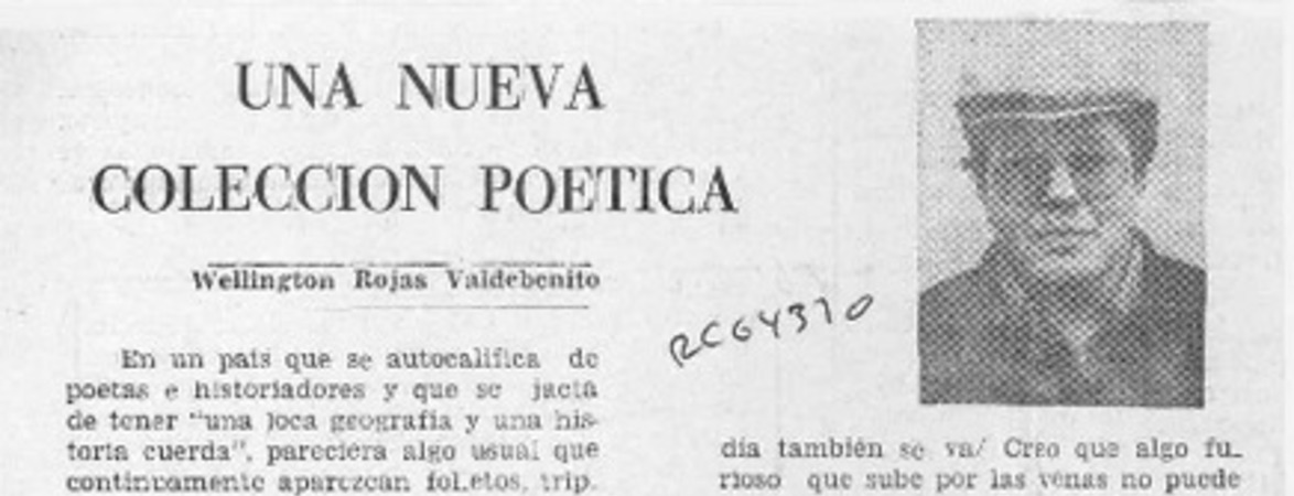 Una nueva colección poética  [artículo] Wellington Rojas Valdebenito.