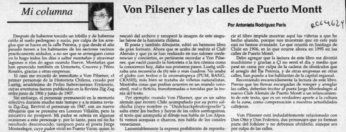 Von Pilsener y las calles de Puerto Montt  [artículo] Antonieta Rodríguez París.