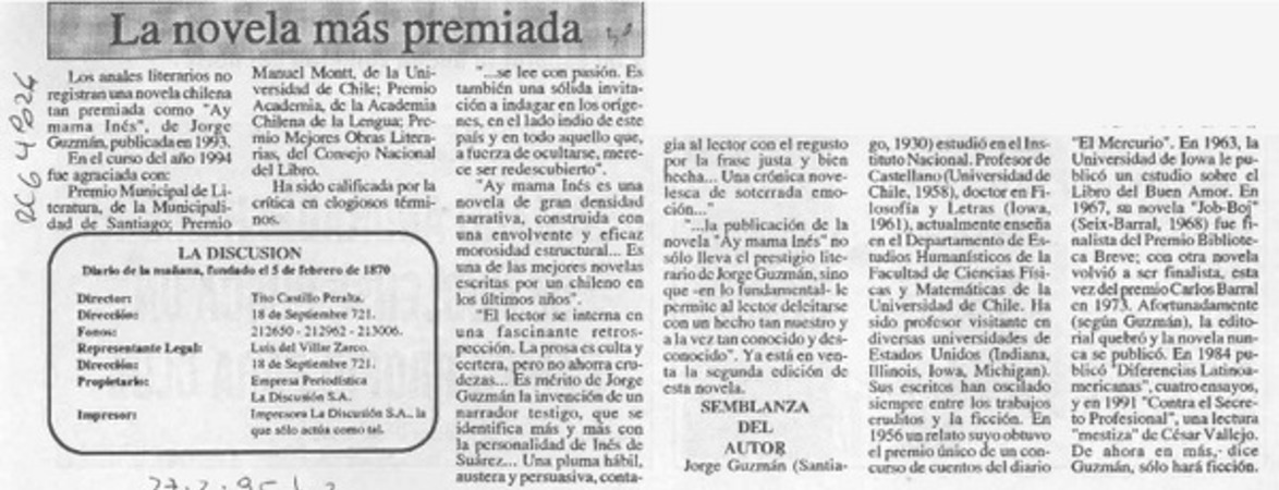 La Novela más premiada  [artículo].