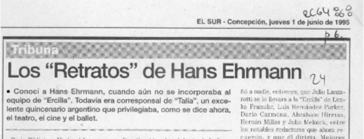 Los "Retratos" de Hans Ehrmann  [artículo] Sergio ramón Fuentealba.